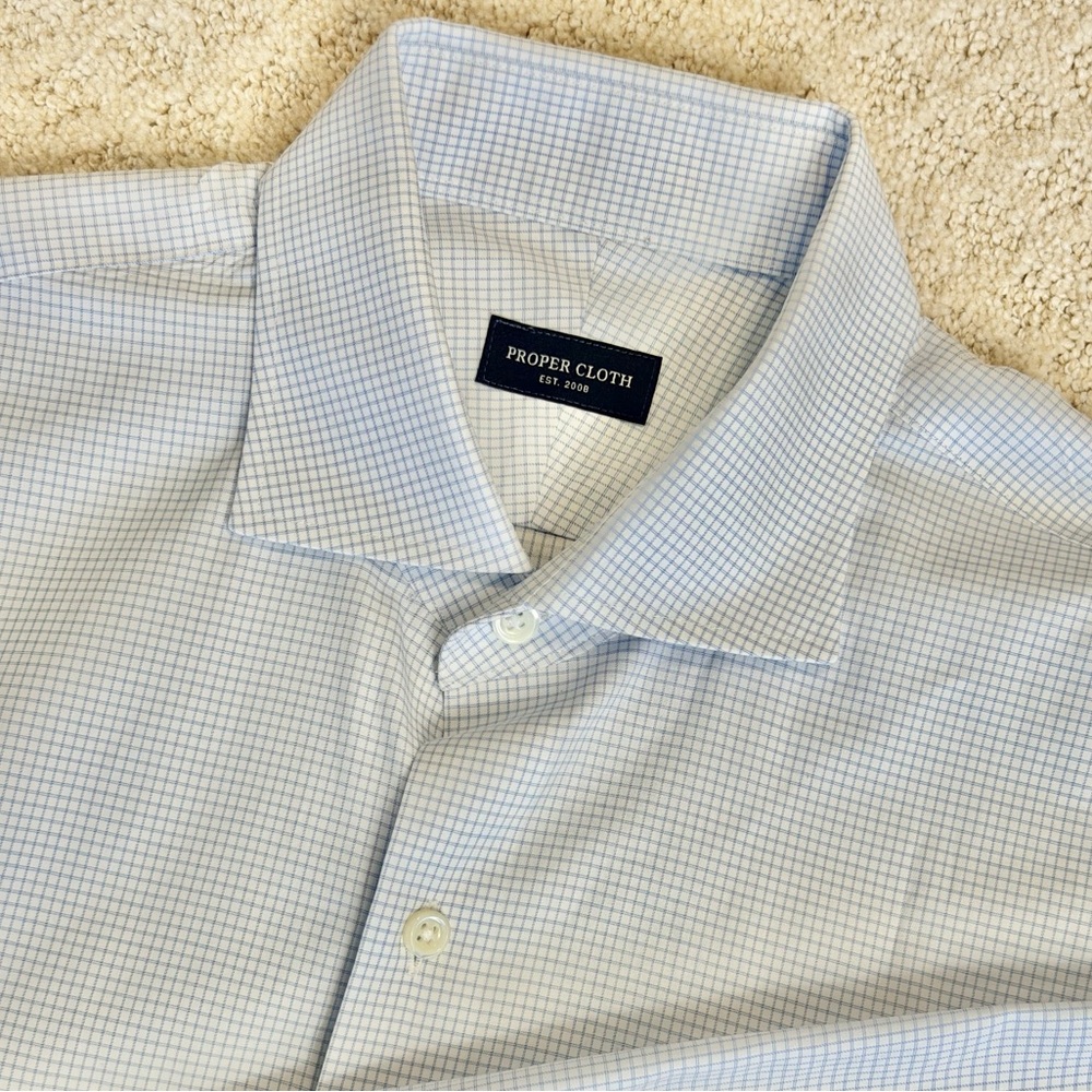 Proper Cloth Long Sleeve Button Up Shirt Blue And White Cotton Mens XL Slim EUC